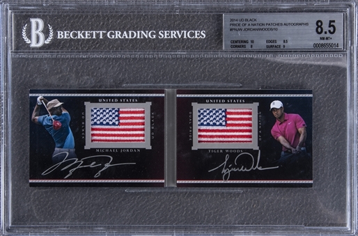2014 UD Black Pride of a Nation Patches #PNJW Michael Jordan/Tiger Woods Dual Signed Card (#03/10) - BGS NM-MT+ 8.5/BGS MINT 9